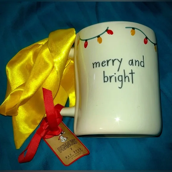 Rae Dunn Peanuts Snoopy Holiday Christmas Double Sided "Merry and Bright" Mug - Picture 2 of 6